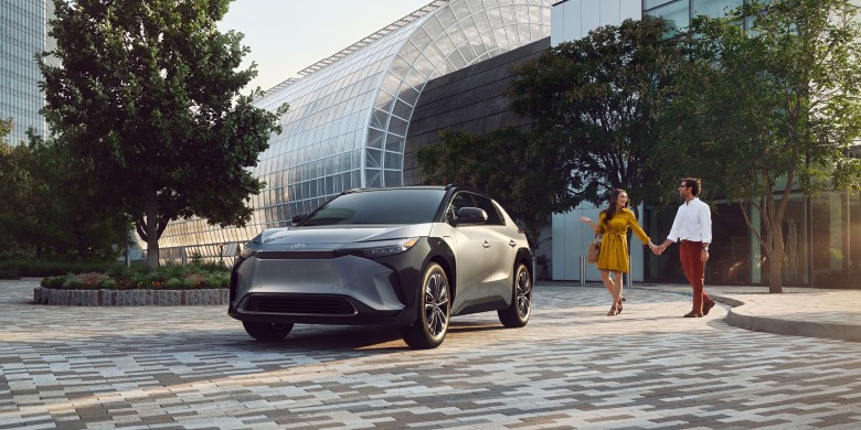 Front exterior side view of the 2024 Toyota bZ4X