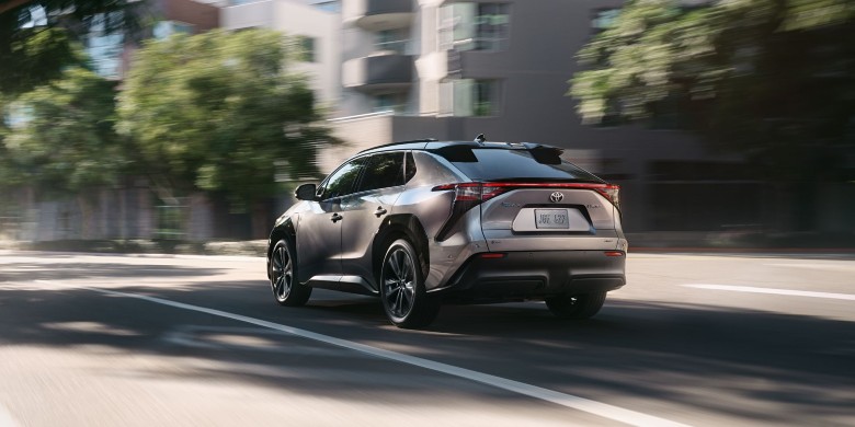 Rear exterior side view of the 2024 Toyota bZ4X