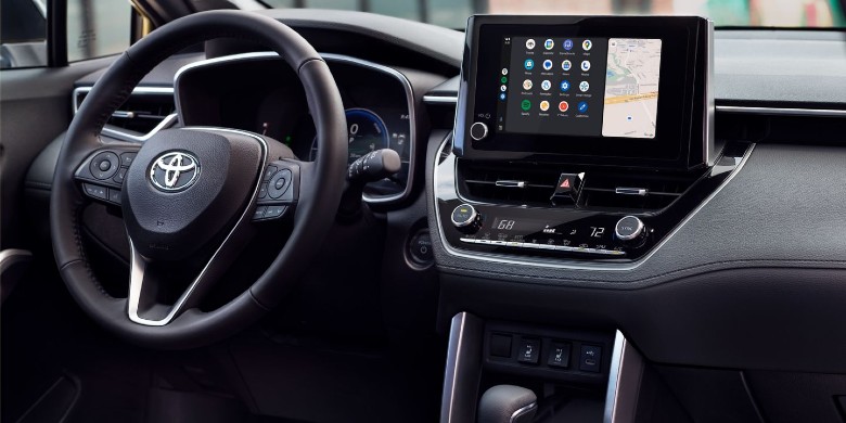 Interior steering wheel view in the 2024 Toyota Corolla Cross