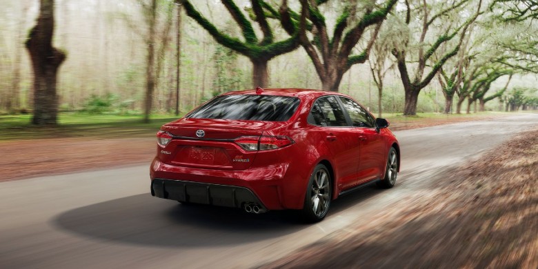 Rear exterior view of the 2024 Toyota Corolla Hybrid