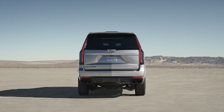 Rear exterior view of the 2024 Cadillac escaladev-V