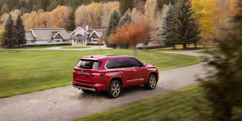 Rear exterior view of the 2024 Toyota Sequoia