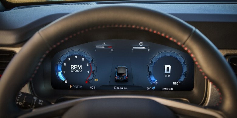 Interior front dash view in the 2025 Ford Bronco