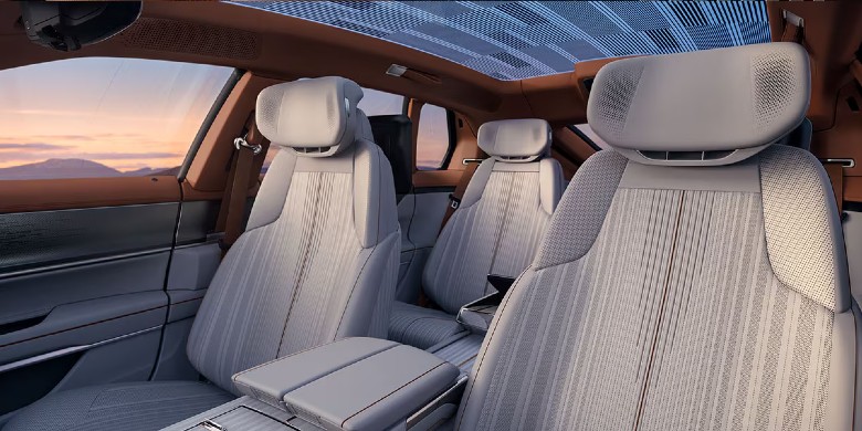 Interior viwe of sunroof and interior seating in the 2025 Cadillac Celestiq for sale in Tempe, AZ