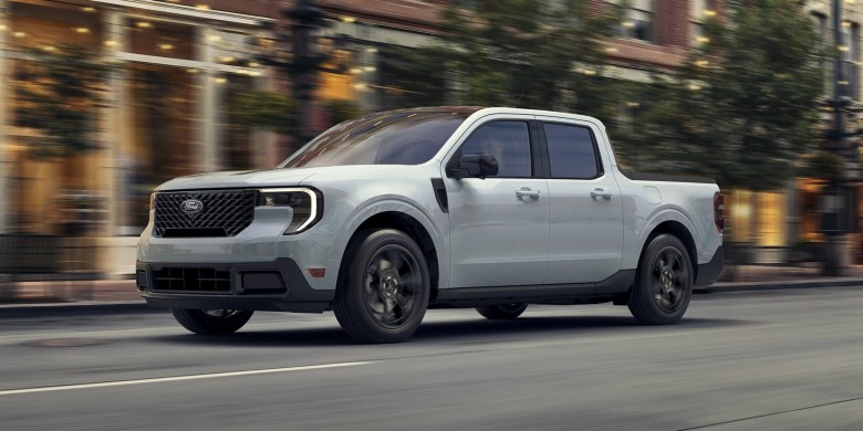 Front exterior view of the 2025 Ford Maverick on an open road.