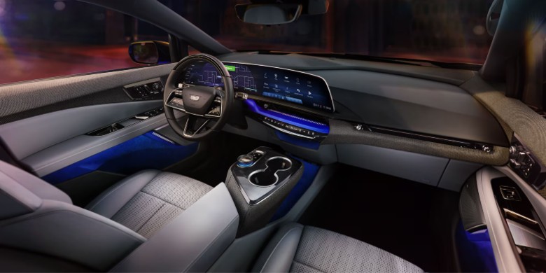Interior view of infotainment, technology and steering wheel in the the 2025 Cadillac OPTIQ for sale in Tempe, AZ