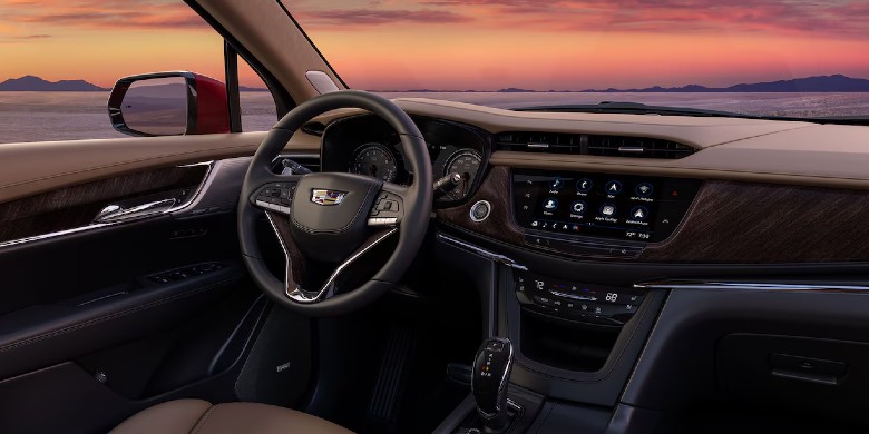 Interior steering wheel view of the 2025 Cadillac XT6