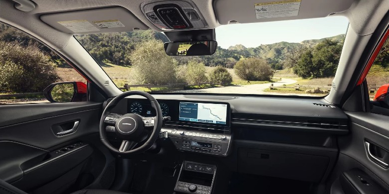Interior front dash view in the 2026 hyundai kona