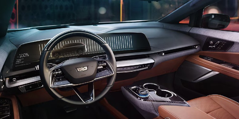 Interior view of technology, steering wheel and dashboard in the 2026 Cadillac optiq for sale in Tempe, AZ
