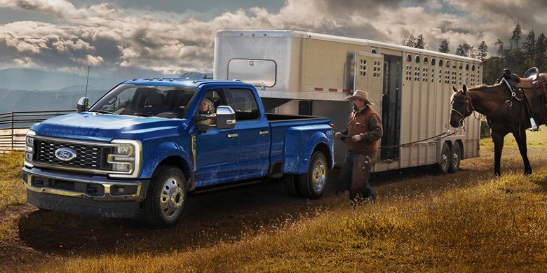 Towing a horse trailer out to the pasture