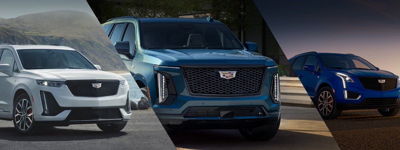 2025 Cadillac XT6, Cadillac Escalade, and Cadillac XT5 pictured together