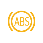 dashboard light showing a yellow circle with the letters abs in the center, and on the outside of the circle are parenthesis, indicating the brake system light