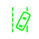 dashboard light showing a green car exiting the driving lane, indicating the Lane departure light