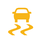 dashboard showing a yellow car with waved markes under the tires, indicating the Traction control light