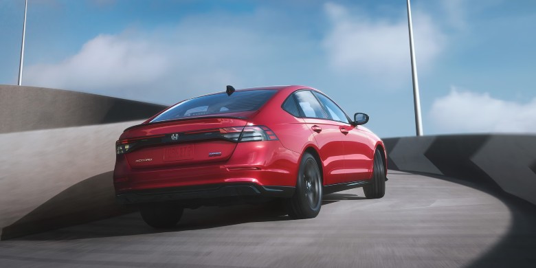 Rear exterior view of the 2023 Honda Accord Hybrid