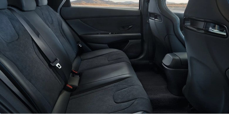 Interior back seat view in the 2023 Hyundai Elantra N