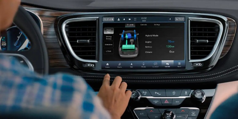 Infotainment console view in the 2023 Chrysler Pacifica Plug-in Hybrid