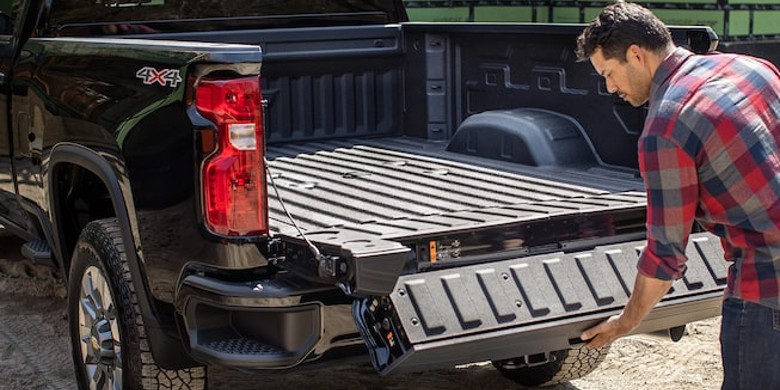 Rear hatch open view in the 2023 Chevrolet Silverado 3500HD