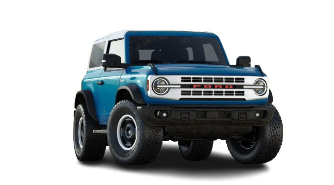 Front exterior view of the 2024 Ford Bronco on an open road.