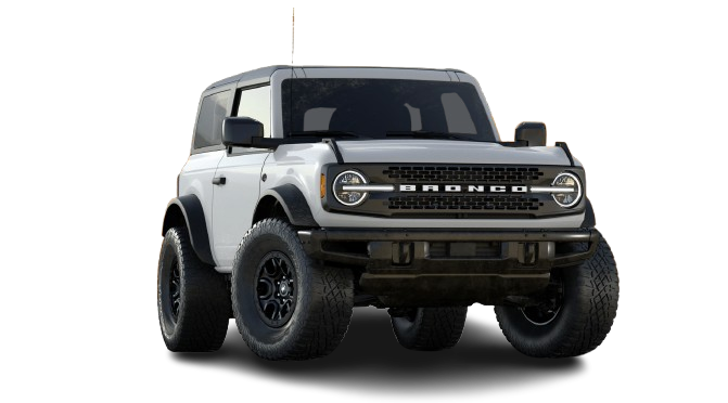 Front exterior view of the 2024 Ford Bronco on an open road.