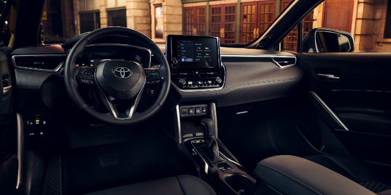 Interior steering wheel view in the 2024 Toyota Corolla Cross Hybrid
