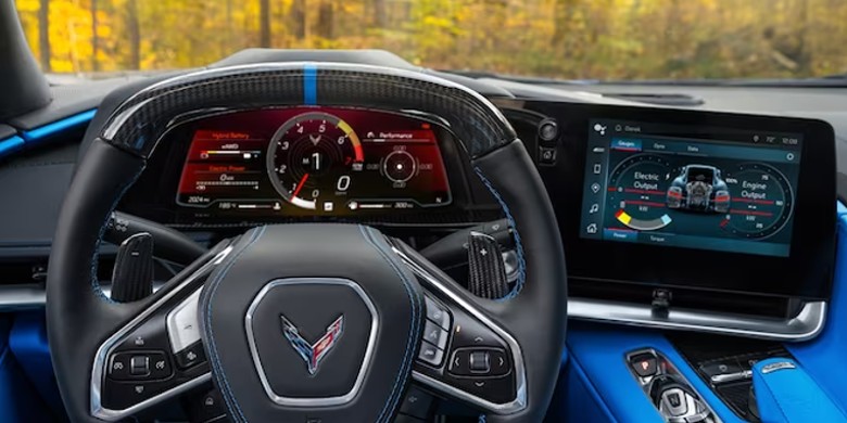 Interior steering wheel view of the 2024 Chevrolet Corvette E-Ray