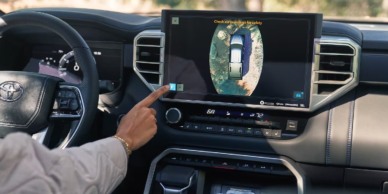 Interior steering wheel view in the 2024 Toyota Tundra Hybrid