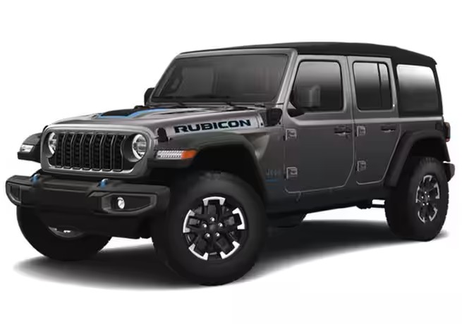 Front exterior view of the 2024 Jeep Wrangler Rubicon 4xe 