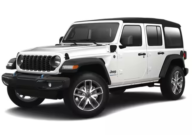 Front exterior view of the 2024 Jeep Wrangler Sport 4xe