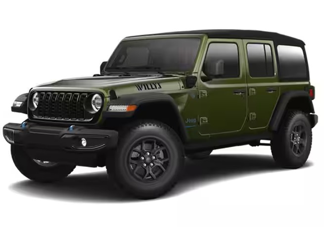 Front exterior view of the 2024 Jeep Wrangler Willys 4xe 