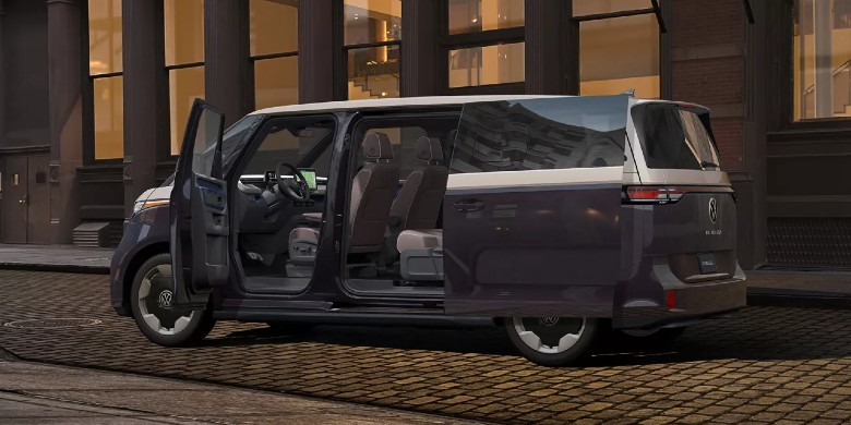 Side view with open doors of the 2025 Volkswagen ID.Buzz for sale in Racine, WI