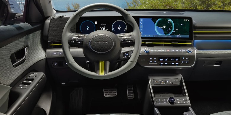 Interior tech view of the 2025 Hyundai konaelectric for sale in Waukesha, WI