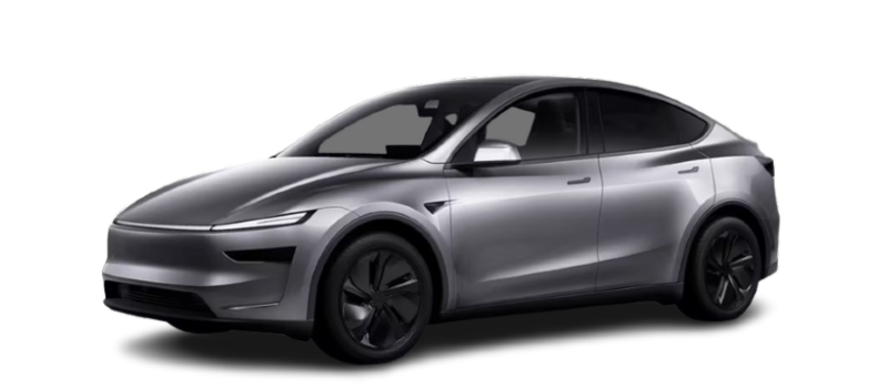 2025 Tesla model Y facing the left side and a transparent background