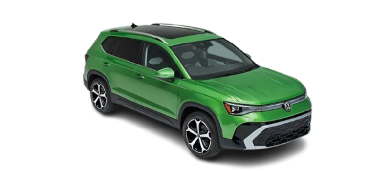 Front exterior view of the 2025 Volkswagen taos, facing the right side