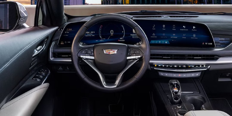 Interior steering wheel view of the 2025 Cadillac XT4