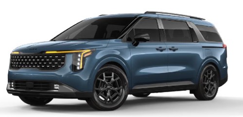 Front, side exterior view of the 2026 Kia Carnival SX Prestige for sale in Racine, WI