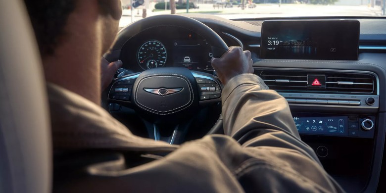 Interior front seat view in the 2026 Genesis G70