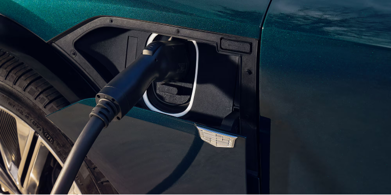 close up image of the 2026 Cadillac LYRIQ's charging port