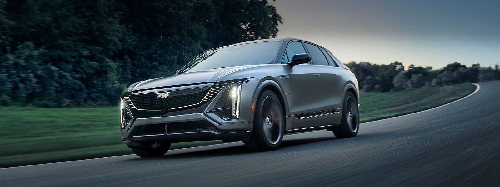 Cadillac LYRIQ on the road at night