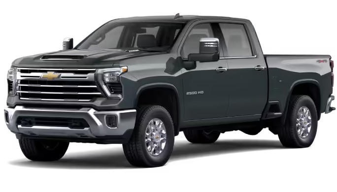 Front exterior view of a 2026 Chevy Silverado 1500 in the color Cypress Gray