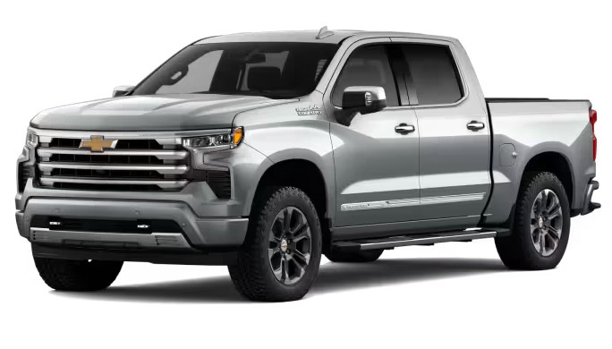 Front exterior view of a 2026 Chevy Silverado 1500 in the color Sterling Gray Metallic