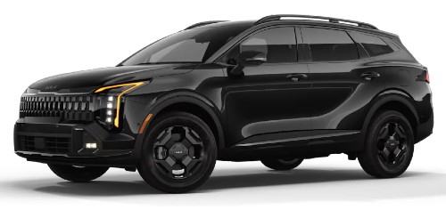 Front exterior view in of the 2026 Kia Sportage in Ebony Black