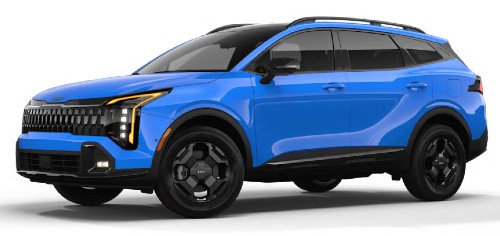 Front exterior view in of the 2026 Kia Sportage in Nebular Blue