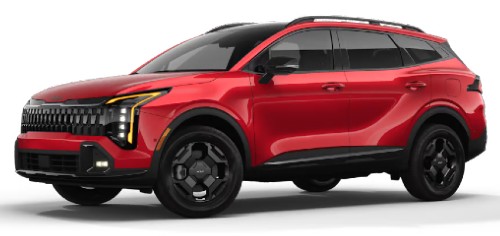 Front exterior view in of the 2026 Kia Sportage in Runway Red