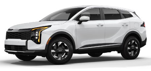Front exterior view in of the 2026 Kia Sportage in Snow White Pearl