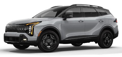 Front exterior view in of the 2026 Kia Sportage in Wolf Gray w/ Ebony Black Roof