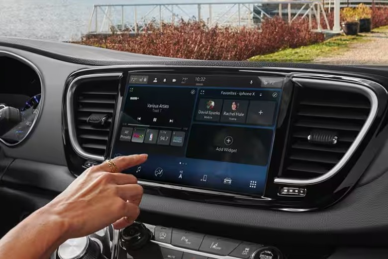 Interior front dash view in the 2026 Chrysler Voyager