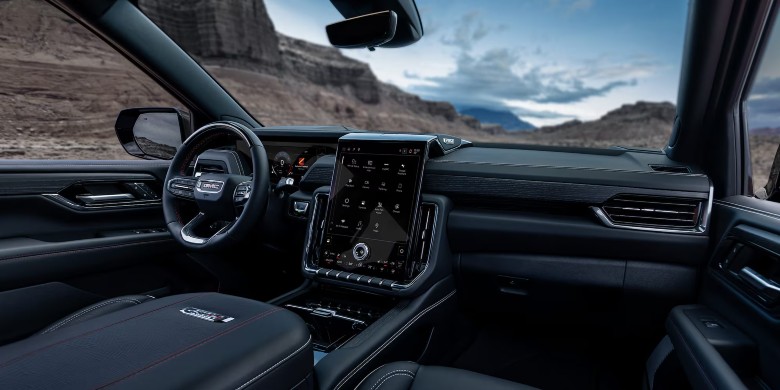 Interior steering whweel view of the 2026 GMC Yukon