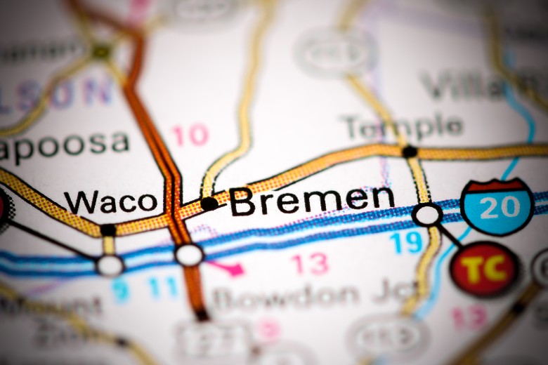 Bremen, Georgia, USA on a map