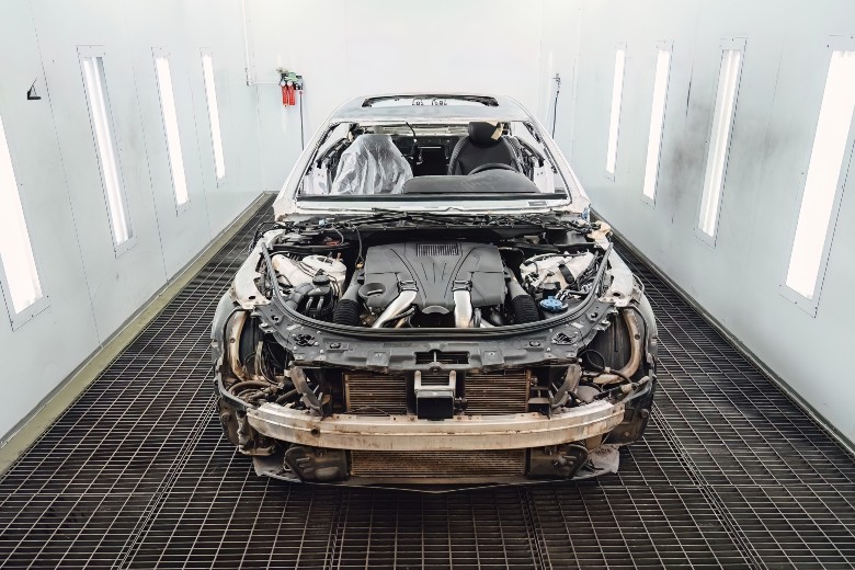 Vehicle stripped down for structural and frame inspection at Olson Chevrolet